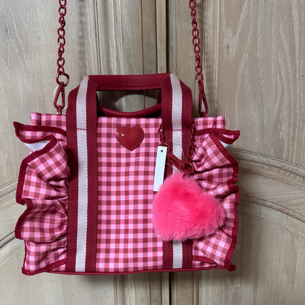 NEW Betsey Johnson Red and Pink Checkered Crossbody Bag